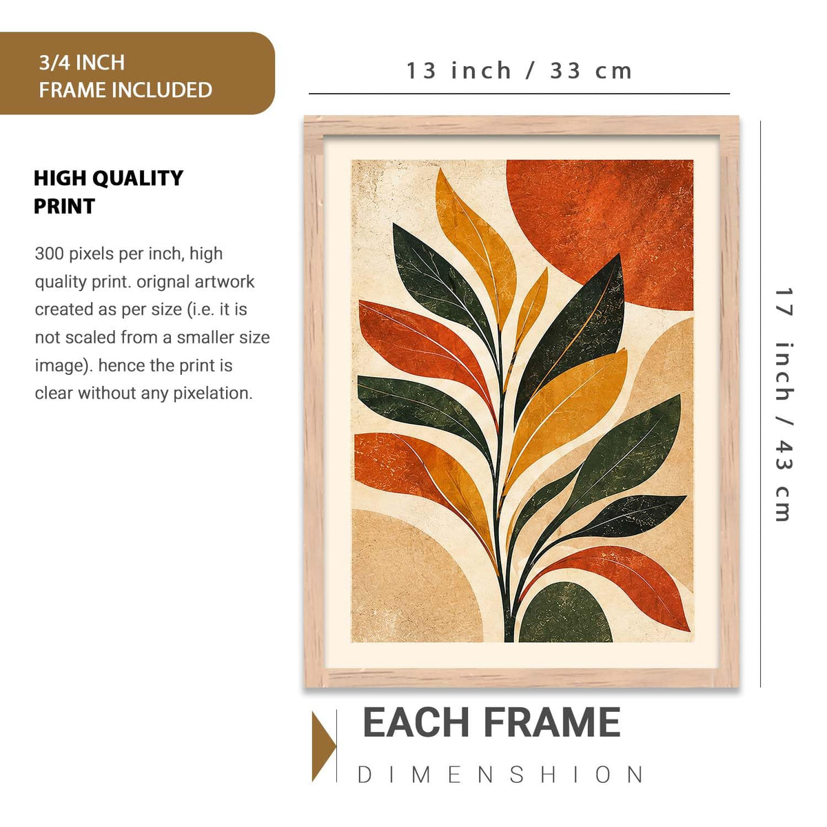 Aesthetic BOHO Art | Minimalist BOHO Wall Paintings with Frame for Home Living Room Bedroom Hotel Decoration | Digital Reprint Set of 3 | 13X17 Inch