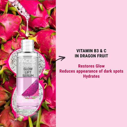 FACES CANADA Glow Lift Serum, 27 ml | Dragon Fruit & Arbutin | Biphasic Face Serum | Restores Glow & Hydrates For Spotless, Radiant & Plump Skin | Helps Reduce Dark Spots & Pigmentation | 2% Salicylic Acid (w/w)