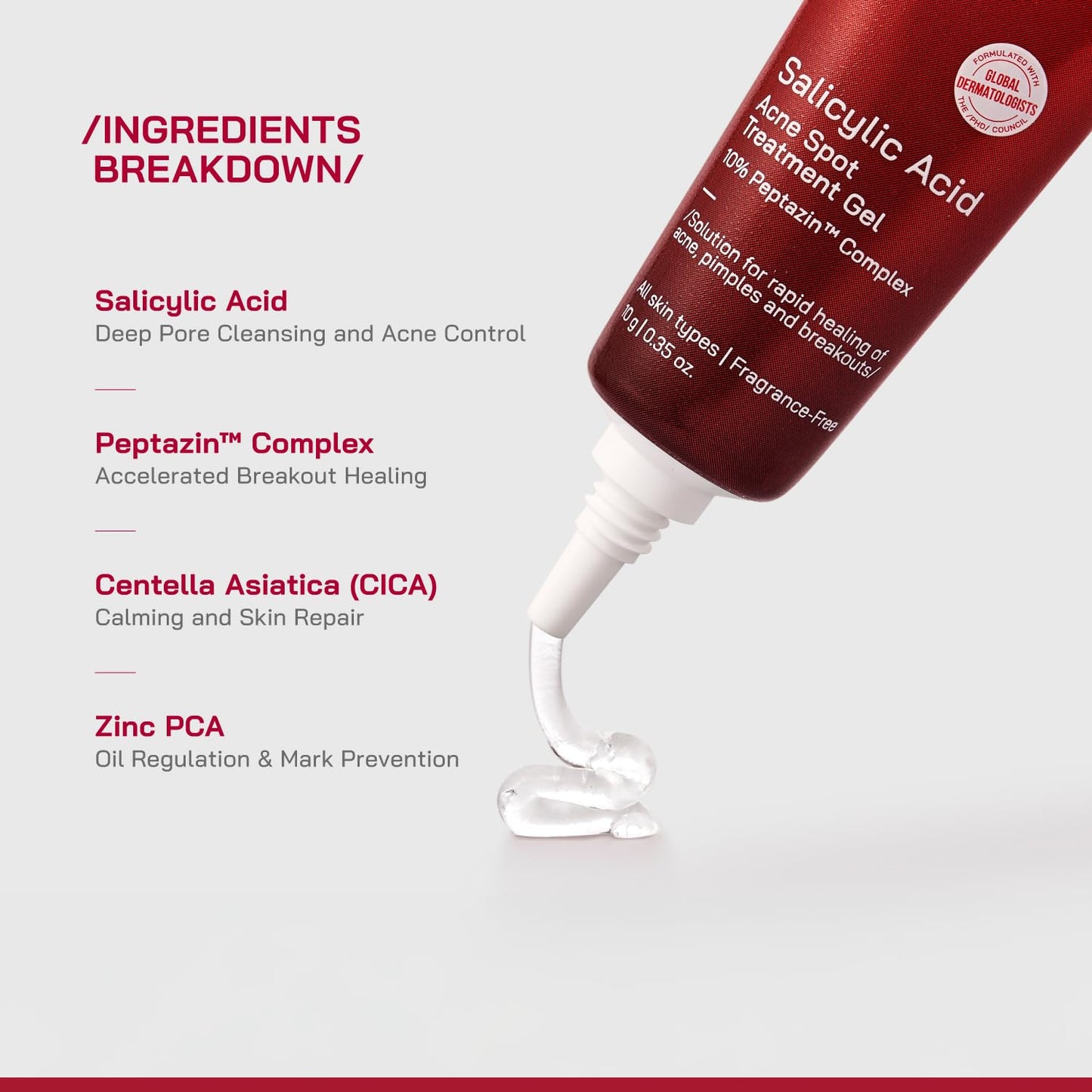 /PHD/ Salicylic Acid Acne Spot Treatment Gel 10g | Fast-Acting Pimple Remover & Acne Spot Corrector | Clear Gel with Peptazin™ Complex | Alternative to Pimple Patches | Salicylic Acid Gel for Face | Targets Breakouts & Reduces Spots Instantly