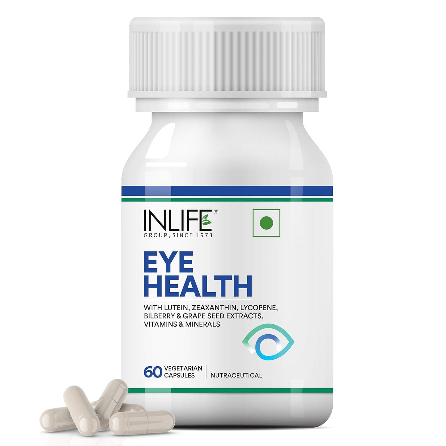 INLIFE Eye Health Supplements | Eye Care Vitamins Lutein, Zeaxanthin, Grape Seed, Bilberry, Zinc, Selenium, Lycopene - 60 Vegetarian Capsules (Pack of 1, 60)