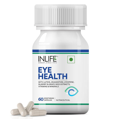 INLIFE Eye Health Supplements | Eye Care Vitamins Lutein, Zeaxanthin, Grape Seed, Bilberry, Zinc, Selenium, Lycopene - 60 Vegetarian Capsules (Pack of 1, 60)