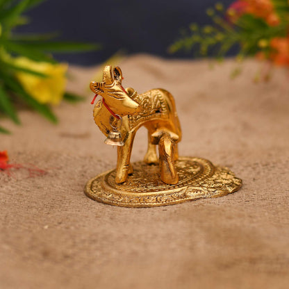 Kamdhenu Cow with Calf Metal Statue Figurine Decorative Gift Item Showpiece for Home Decor - Diwali Decorations Religious Items for Home (Set of 1), Golden, Figures;People;Religion