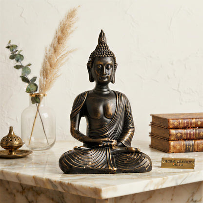 New Sitting Meditating Buddha Statue showpiece Idol Home Decor Items for Living Room and Gifts (Antique Golden)