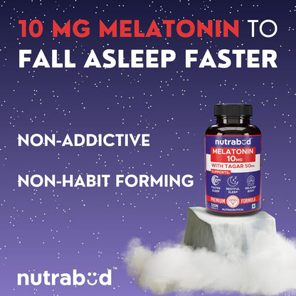 nutrabud Melatonin 10 Mg - 120 Veg Tablets - For Sleep Support,Nerve Relaxation,And Stress Relief - Non-Habit Forming For Men & Women (120 Count (Pack Of 1),Unflavoured),120 Capsule
