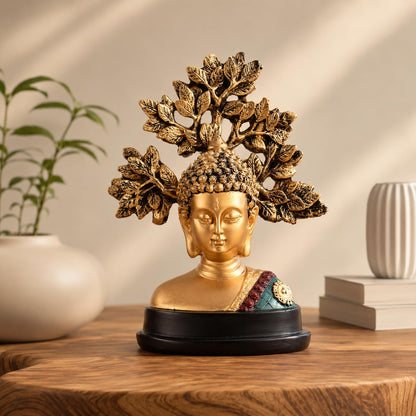Handcrafted Buddha Showpiece with Tree|A Symbol of Peaceful Elegance (Pack of 1, Multi)