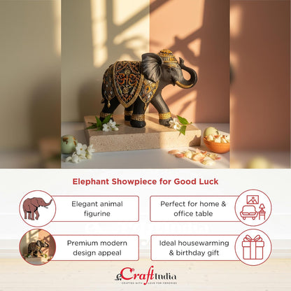 eCraftIndia Elephant Statue Showpiece for Home Decor Office Table | Animal Figurines Good Luck Gift for Housewarming Birthday