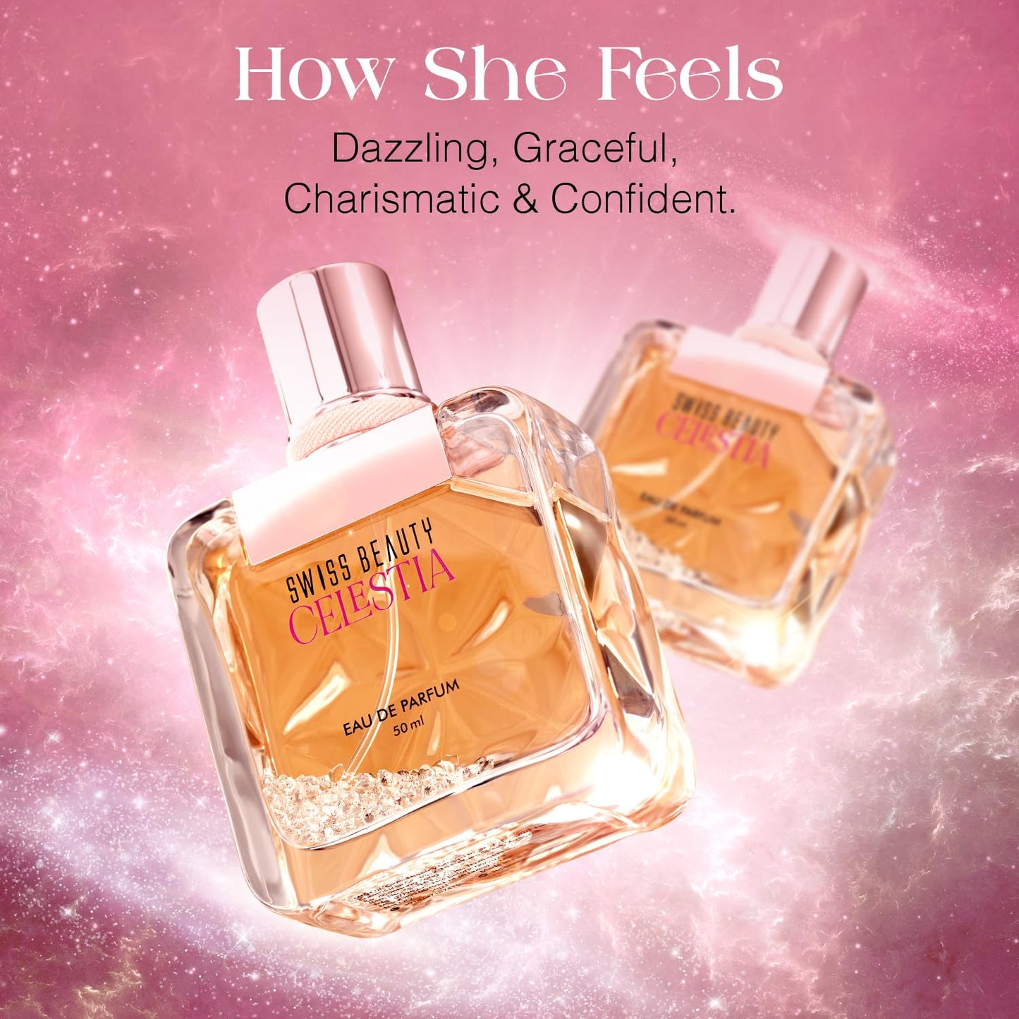 Swiss Beauty Celestia EDP | Long-Lasting Perfume | Ideal For Gifting | Everyday Wear | Top Note: Orange Blossom | Middle Notes: Coffee & Almond | Base Note: Cedar | 50ml