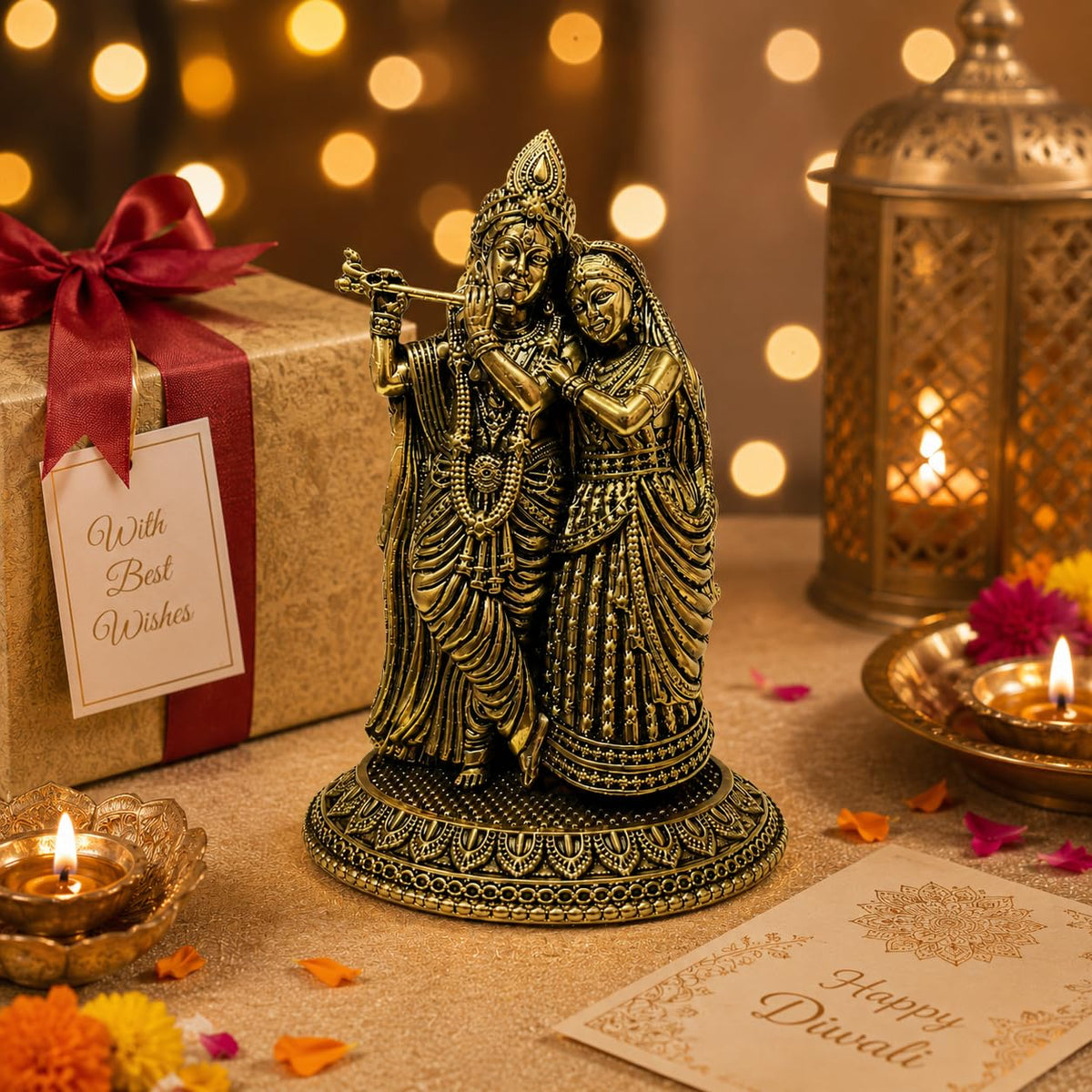 UNOVATE 100% Pure Brass Radha Krishna Murti, Radha Krishna Idol for Gift