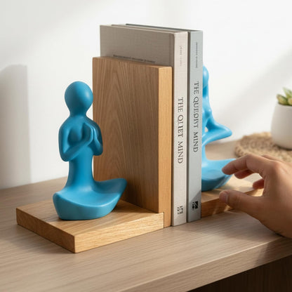 eCraftIndia Wooden Book End and Yoga Statues Showpiece for Home Decor Office Table | Gift for Housewarming Birthday