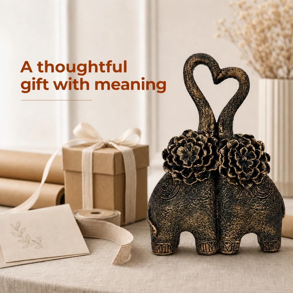 Charming Elephant Pair Sculpture Showpiece for Home & Office Décor | Floral-Inspired Decorative Figurines for Living Room, Study, Shelf & Console Table Styling | Artistic Elephant Accent Set