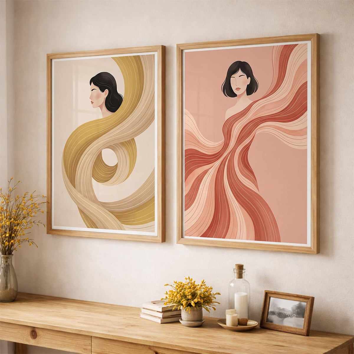 Modern Art Wall Painting Set of 2 for Living Room | Premium HD Printed Wall Frames for Bedroom, Office & Home Decor | Minimalist Contemporary Wall Art (Ready to Hang) (M.7, 13x19 inches)