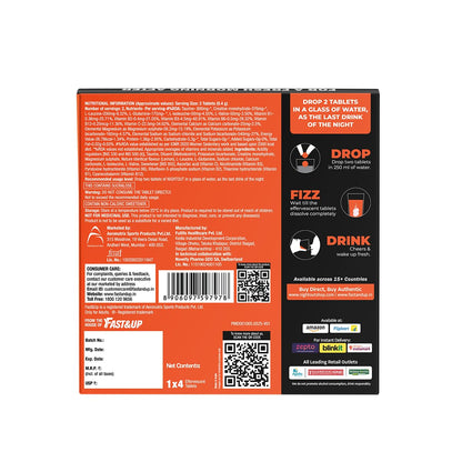 Fast&Up NightOut | 4 Effervescent tabs | Instant Hangover Relief | Helps detoxify liver | Rapid hydration & energy | Helps prevent Hangover | Zero sugar | Fizzy lemon flavour