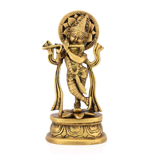 Brass Lord Krishna Idol, 7'' x 3'' x 2'', Golden