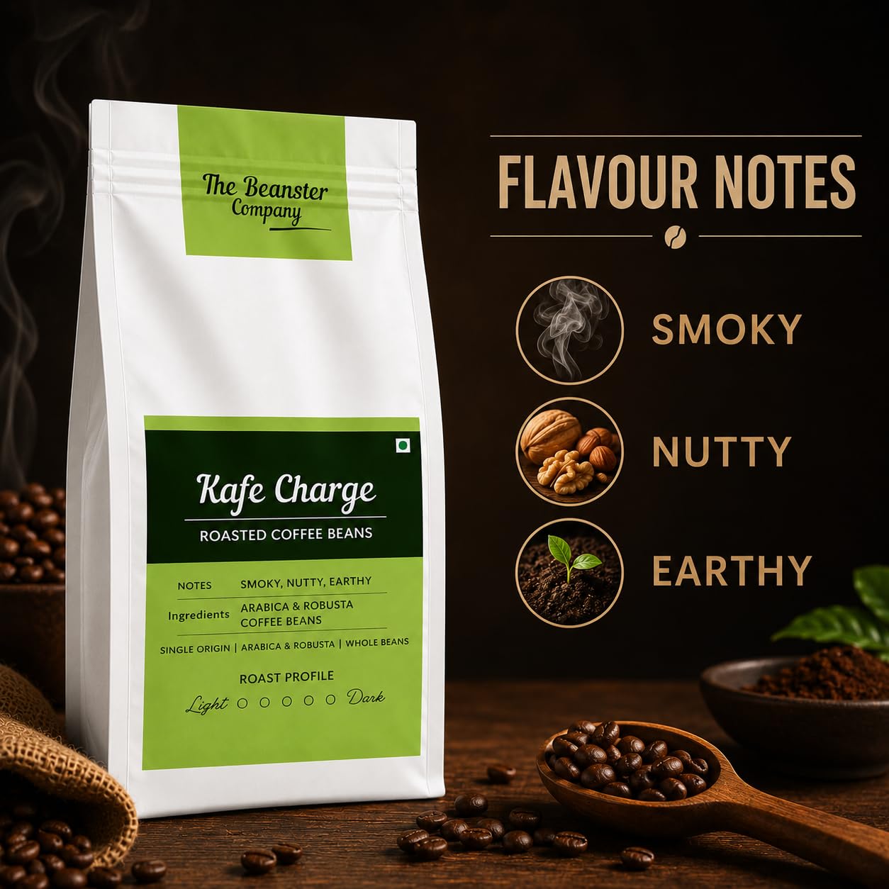 Beanster Kafe Charge Whole Roasted Coffee Beans, Medium Dark Roast