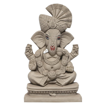 KSI Eco Friendly Ganesha Idol 9.8 Inches | Water Soluble Ganpati Murti for Home Visarjan | Pagdi Ganesh Without Paint | Biodegradable Idol for Ganesh Chaturthi