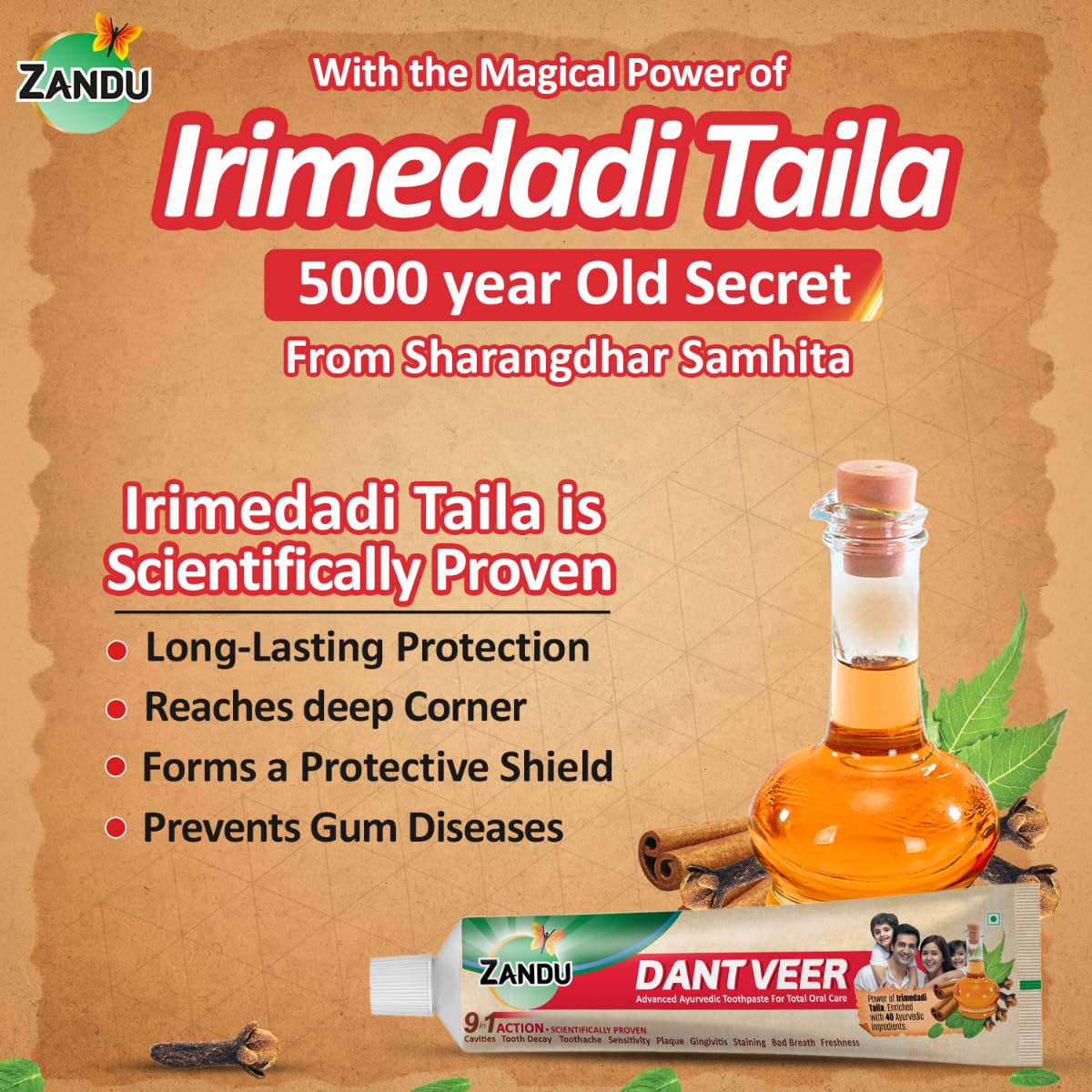 Zandu Dantveer, 200g, USA’s 1st Ayurvedic toothpaste with Irimedadi oil | Scientifically proven formula |Fights 9 dental problems