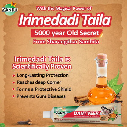 Zandu Dantveer, 200g, USA’s 1st Ayurvedic toothpaste with Irimedadi oil | Scientifically proven formula |Fights 9 dental problems