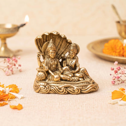 100% Pure Brass Vishnu Laxmi Murti on Sheshnag Sarp for Puja | Laxmi Narayan Murti for Office Desk, Home Decor | Lakshmi Narayan Idol for Housewarming Wedding Gifting