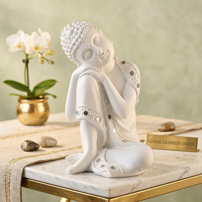 Buddha Idol Statue | Show Pieces for Home Decor Living Room (White)