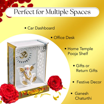 Ganpati Idol in Small Temple for Car Dashboard | Ganesha Mantapa Mandir for Gift | Vinayaka Idols for Home Decor | Ganesha Idol with Mandir for Office Desk Or Pooja Room | Car Ganesha Idols
