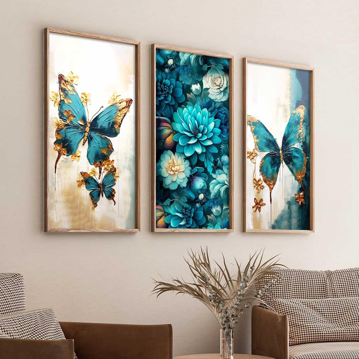 Modern Wall Art Home Decoration Paintings With Frame For Living Room Bed Room Hotel Wall Decor Digital Reprint Engineered Wood Set of 3 (Art 8, 10x19 inch)