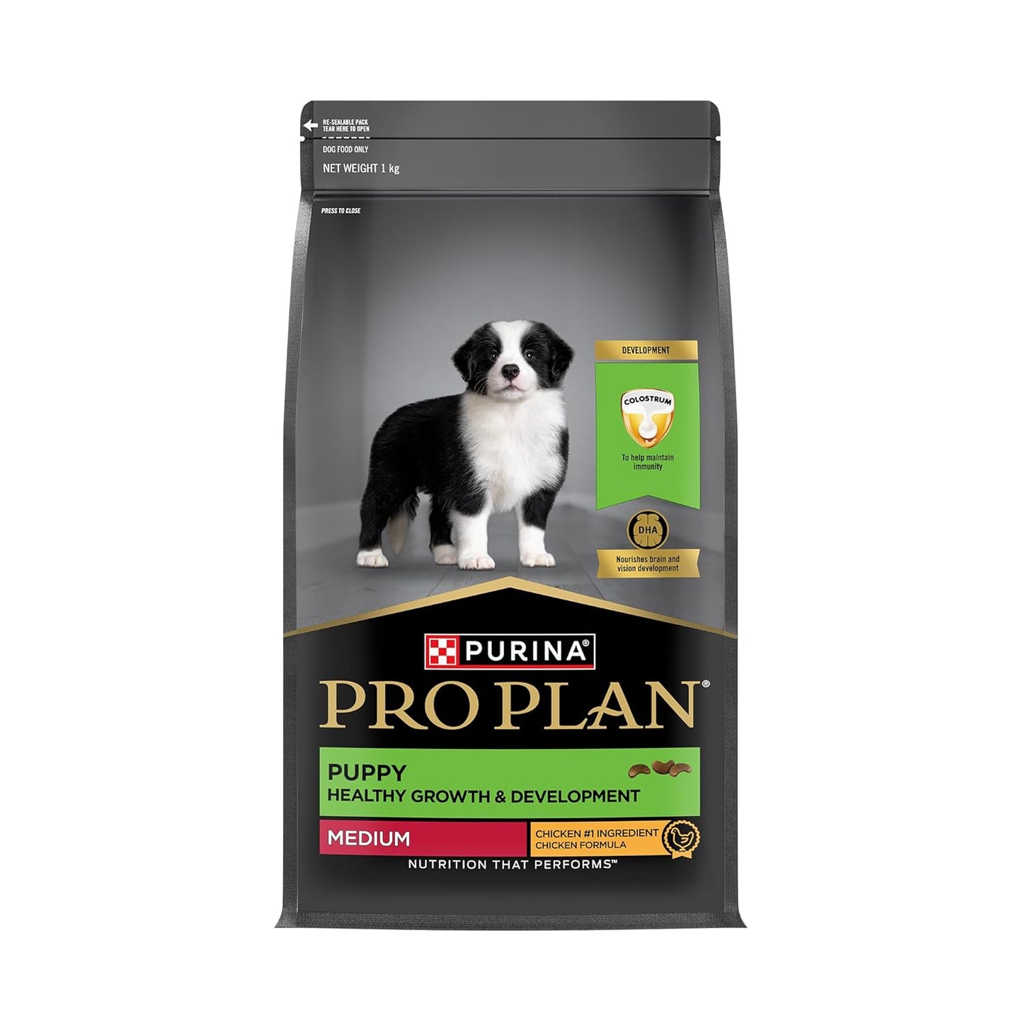Purina Pro Plan Puppy Dry Food for Medium Breed Dogs, 1kg Pack | With Chicken, Natural Colostrum, Supports Immune System, Scientifically Proven Antioxidants, Complete Nutrition