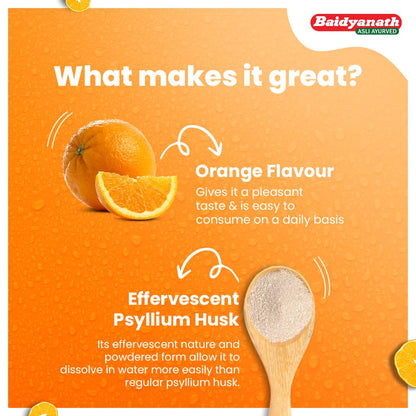 Baidyanath Isabgol Psyllium Husk Orange Lax Powder| Tasty Natural Fibre Laxative for Constipation Relief & Digestion | Effervescent, Gluten - 110 g