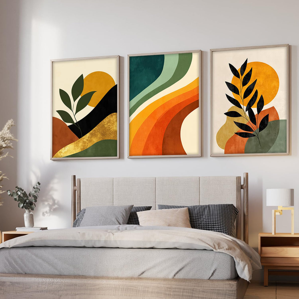Boho wall Art Paintings Modern Art Framed Wall Painting for Living Room Bedroom - Wall Posters | Paintings with Frame Set of 3 (Boho 2, 10x13 inch)