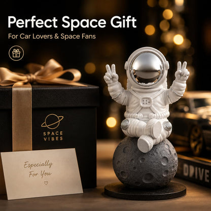 Astronaut Figurine Showpiece for Home Décor, Office Desk, Car Dashboard & Table Decoration | Space Astronaut Statue Collectible Gift for Home, Room & Workspace (Sitting on Moon Silver Large)