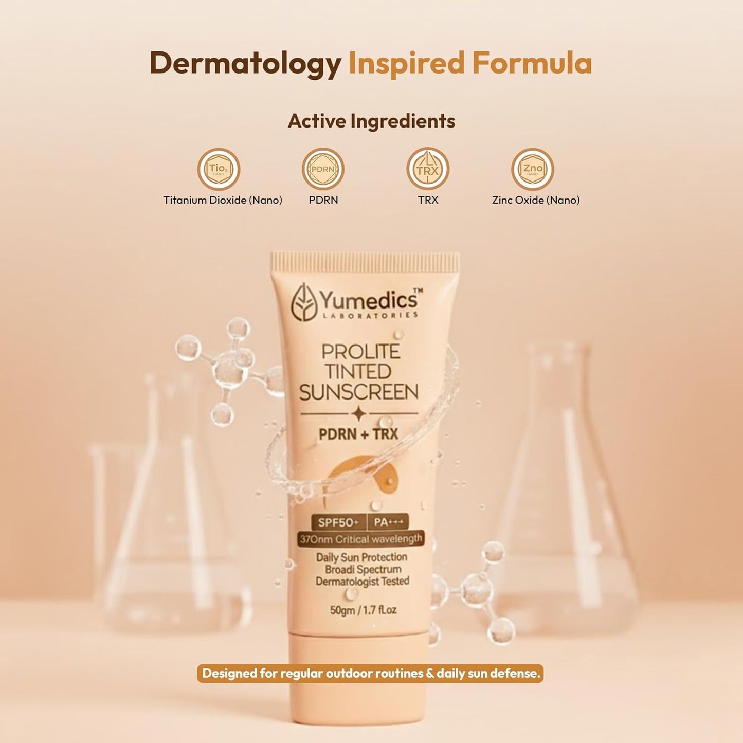 Yumedics Prolite Tinted Sunscreen SPF50+++ | 50 Gm | Sunscreen SPF 50 for Oily Skin & Dry skin | High-level UVA & UVB Protection for Daily Sun Defense