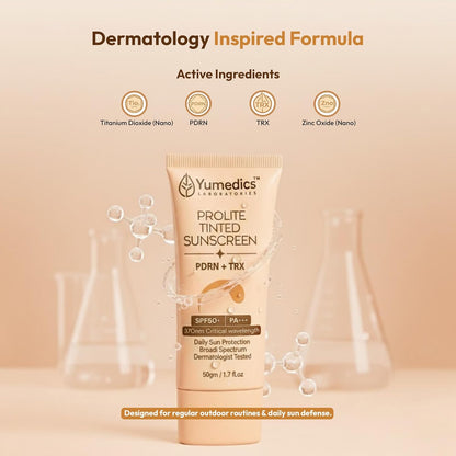 Yumedics Prolite Tinted Sunscreen SPF50+++ | 50 Gm | Sunscreen SPF 50 for Oily Skin & Dry skin | High-level UVA & UVB Protection for Daily Sun Defense