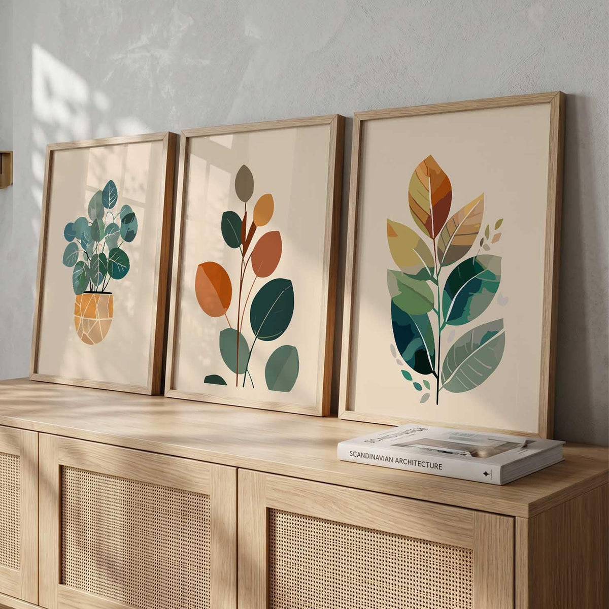 Boho Wall Art Home Decoration Paintings With Frame For Living Room Bed Room Hotel Wall Decor Digital Reprint Set of 3 (13X17 inch)