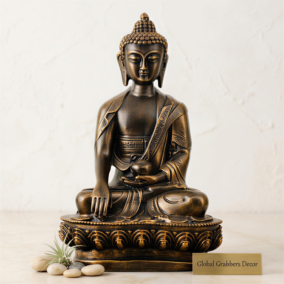 Buddha Statue showpiece Idol Home Decor Items for Living Room and Gifts (Antique Golden)