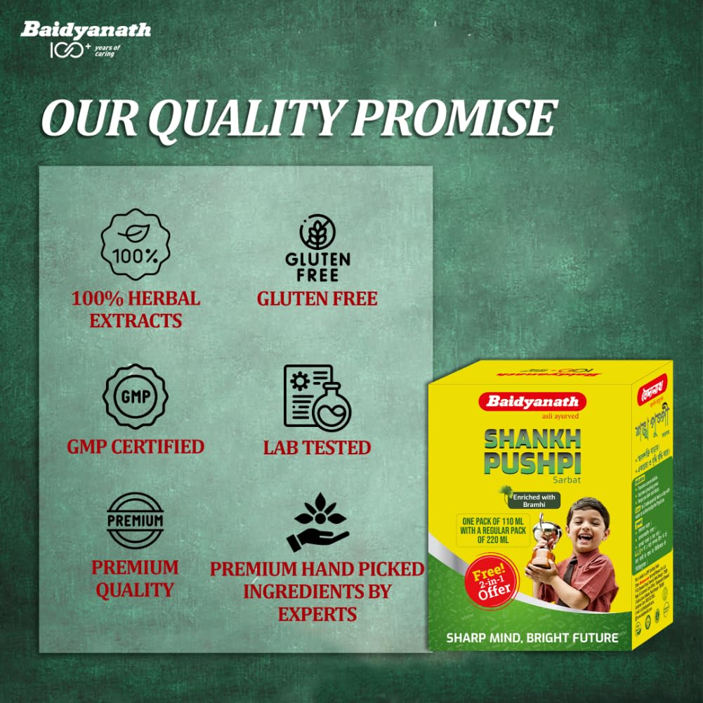 Baidyanath Shankhapushpi Sharbat - 450 ml with Free Sharbat - 220 ml