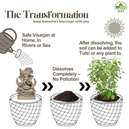 KSI Eco Friendly Ganesha Idol for Home Visarjan, Water Soluble Ganpati Murti, 8.6 Inch Maratha Pagdi Wale Ganesh, Biodegradable, Eco-Friendly Ganpati Decoration