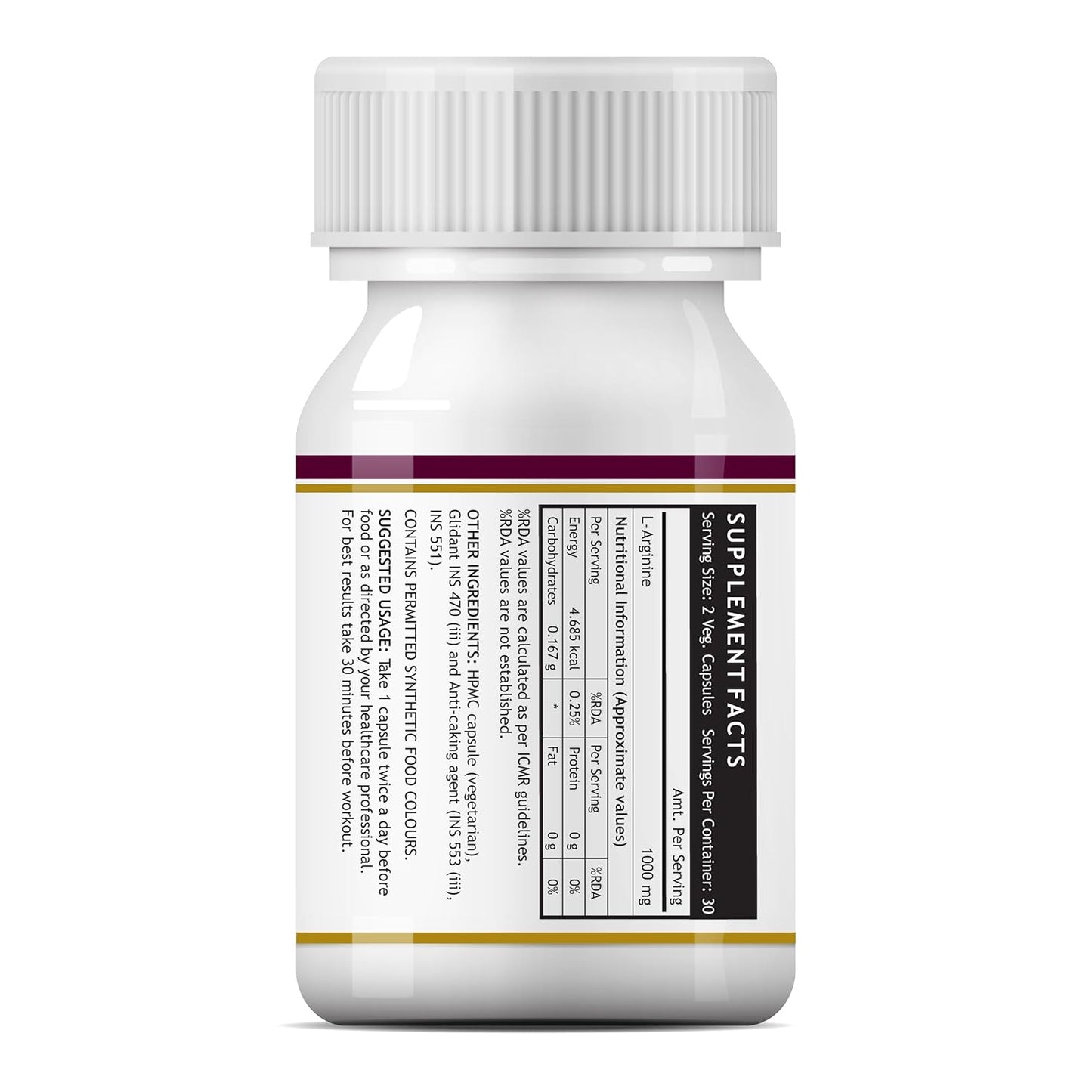 INLIFE L Arginine Capsules 1000mg Supplement | Nitric Oxide Precursor - 60 Vegetarian Capsules (Pack of 1)