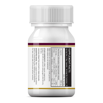 INLIFE L Arginine Capsules 1000mg Supplement | Nitric Oxide Precursor - 60 Vegetarian Capsules (Pack of 1)