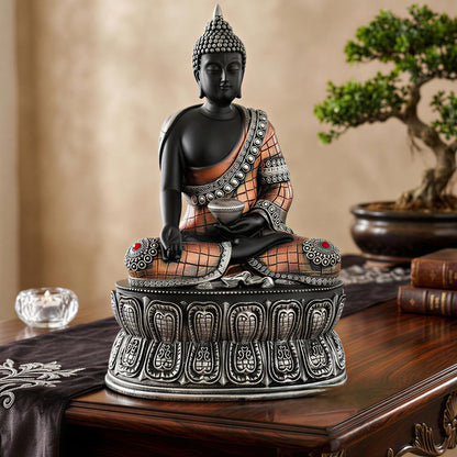Buddha Statue Showpiece Idol Home Decor Items for Living Room and Gifts (Silver Black Copper)