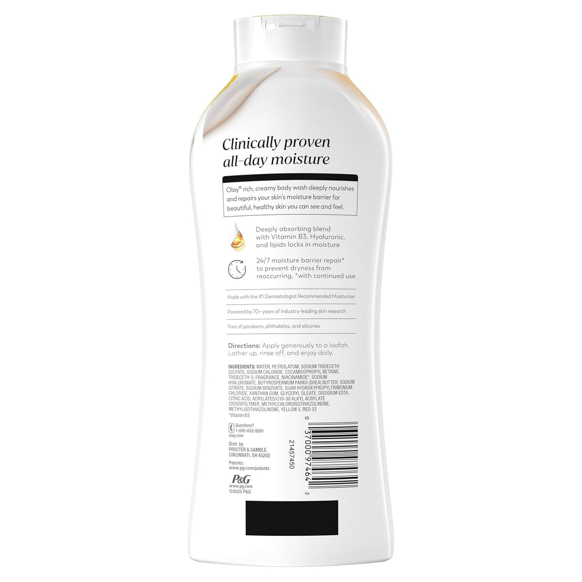 Back label of a skincare product bottle on a white background