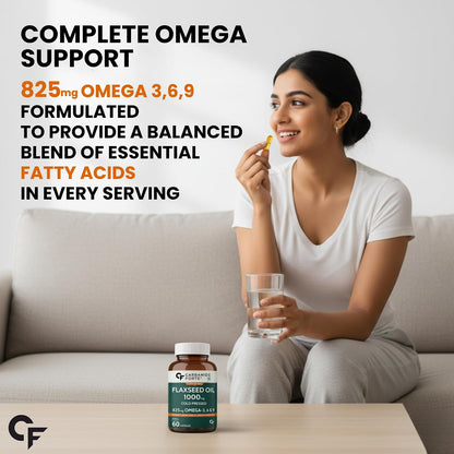 Carbamide Forte Flaxseed Oil Capsules – 1000mg Cold Pressed | omega 3 vegetarian capsules | flax seed oil with Omega 3, 6 & 9 | No Fishy Burps | Supports Heart Health, Joints & Digestion - 60 Capsules