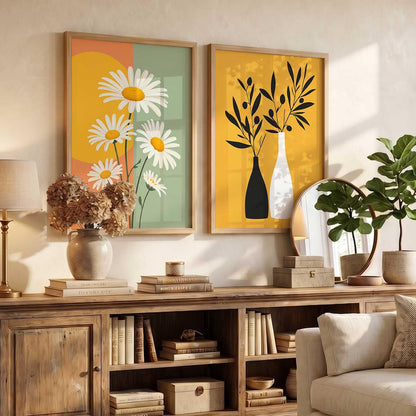 Boho Painting Wall Art Home Decoration | Aesthetic Paintings With Frame For Living Room Bed Room Hotel Wall Decor Digital Reprint Set of 2 (13X17 inch)