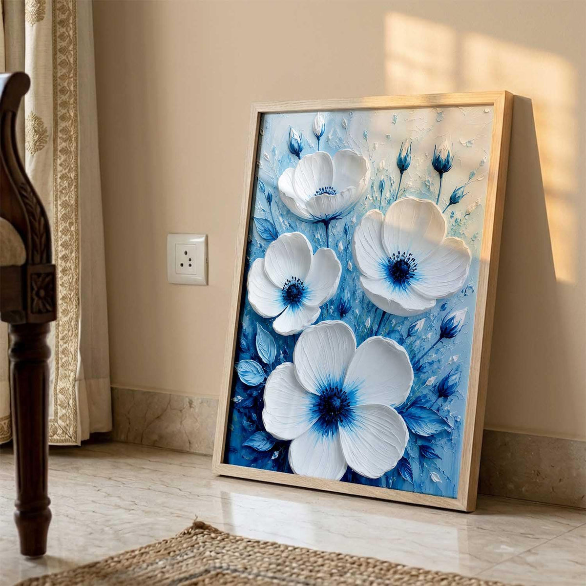 Aesthetic Flowers Modern Art Wall Painting | Home Decoration Floral Painting With Frame For Living Room Bedroom Wall Decor | Textured Digital Reprint Set of 1 Size (13X17 INCH)