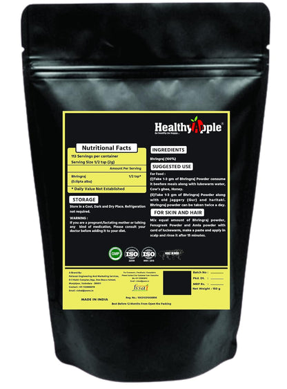 Healthy Apple Pure Bhringraj Powder 227g | 8.00 oz | Half Pound | Pure Bhringaraj Powder | 100% Pure Eclipta alba Powder | Promotes Healthy Hair Growth | Increases Hair Thickness