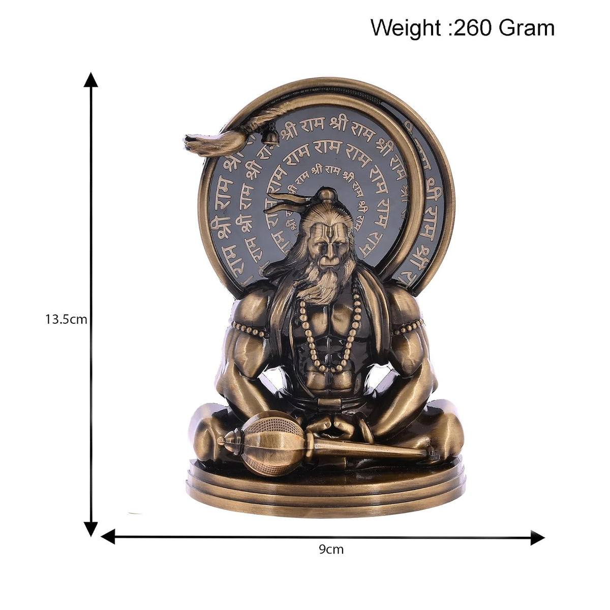 Ram Naam Hanuman Idol for Home Decor, Meditating Lord Hanuman Murti with Shri Ram Mantra Backdrop | Antique Finish Religious Showpiece for Pooja Room, Office & Gift (9x4x13.5 cm, 260g)