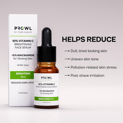 PROWL by Tiger Shroff 10% Vitamin C Serum for Daily Glowing Skin | Reduces Dark Spots & Evens Skin Tone for Men | Face Brightening Serums for All Sensitive Dry Oily Combination Skin Care | 10ml