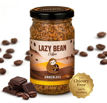 Lazy Bean Intense Chocolate Flavoured - Premium Instant Coffee Powder 50 g | Strong Black Coffee, Rich Aroma, Quick-Dissolving Granules | Ready in Seconds for Hot or Iced Brews at Home, Office, Travel