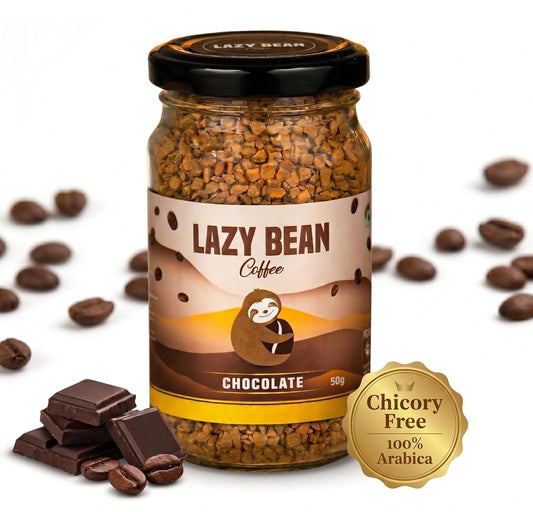 Lazy Bean Intense Chocolate Flavoured - Premium Instant Coffee Powder 50 g | Strong Black Coffee, Rich Aroma, Quick-Dissolving Granules | Ready in Seconds for Hot or Iced Brews at Home, Office, Travel