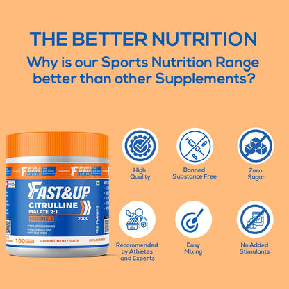 Sports nutrition supplement container with features on an orange background