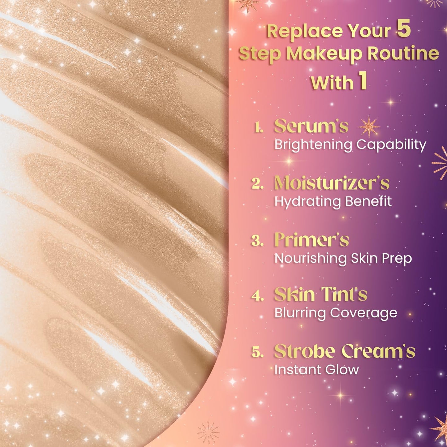 FACES CANADA Strobe CC Tint Mini - Sunset Glaze 02, 18ml | 5-in-1 Serum + Moisturizer + Primer + BB/CC Cream + Strobe Cream | Lightweight | Radiant Dewy Glass Skin Glow | Niacinamide & Hyaluronic Acid | For Light to Medium Skin