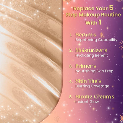 FACES CANADA Strobe CC Tint Mini - Sunset Glaze 02, 18ml | 5-in-1 Serum + Moisturizer + Primer + BB/CC Cream + Strobe Cream | Lightweight | Radiant Dewy Glass Skin Glow | Niacinamide & Hyaluronic Acid | For Light to Medium Skin